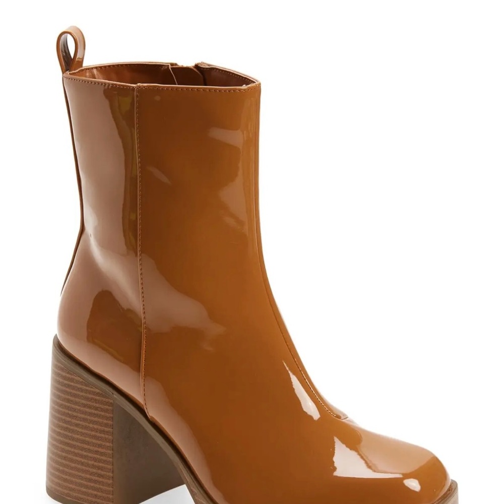 Brown Patent Leather Ankle Boots